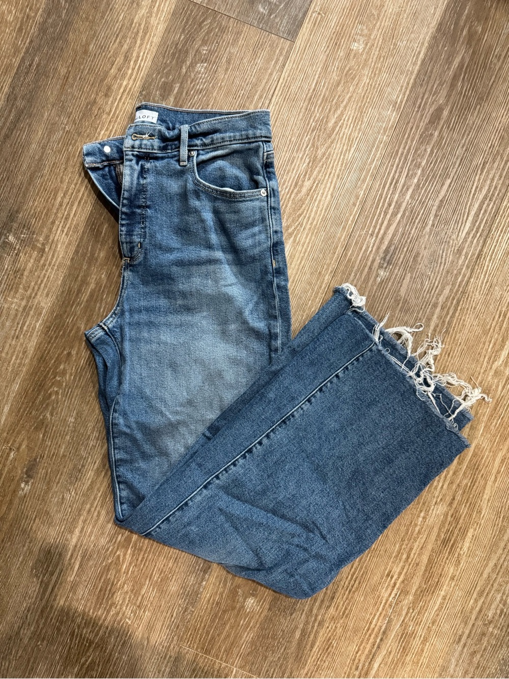 LOFT Blue Denim Wide Leg Jeans with Frayed Hem